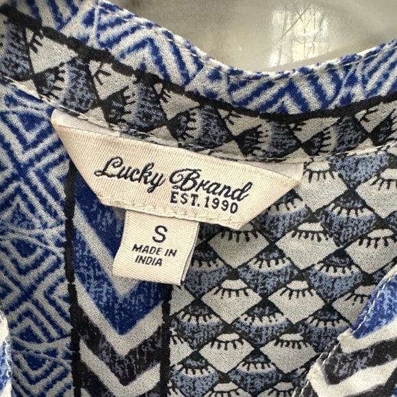 Lucky Brand Women's Blue and Black Geometric Beaded Third Eye Blouse - Picture 2 of 7